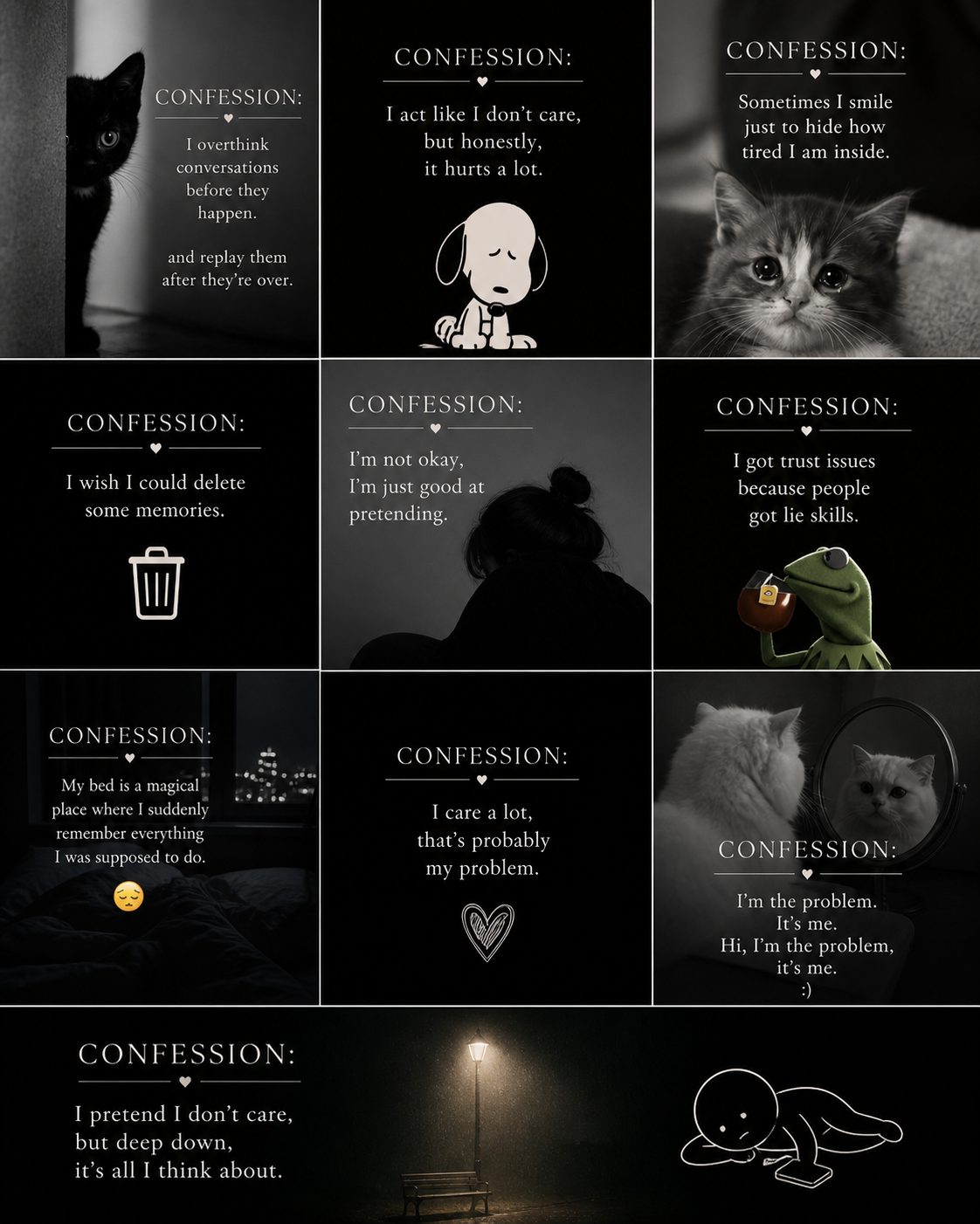 Black and white confession mood board